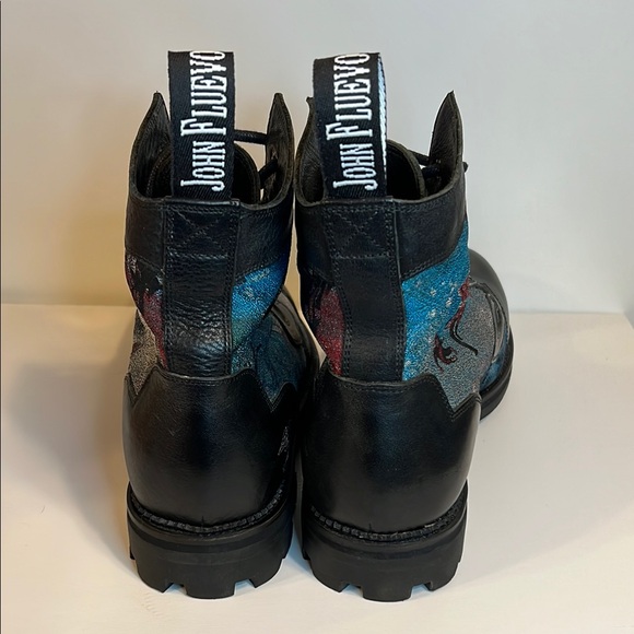 John Fluevog Black Blue Swirl Boots 7.5 Women’s 9.5 - Picture 2 of 9